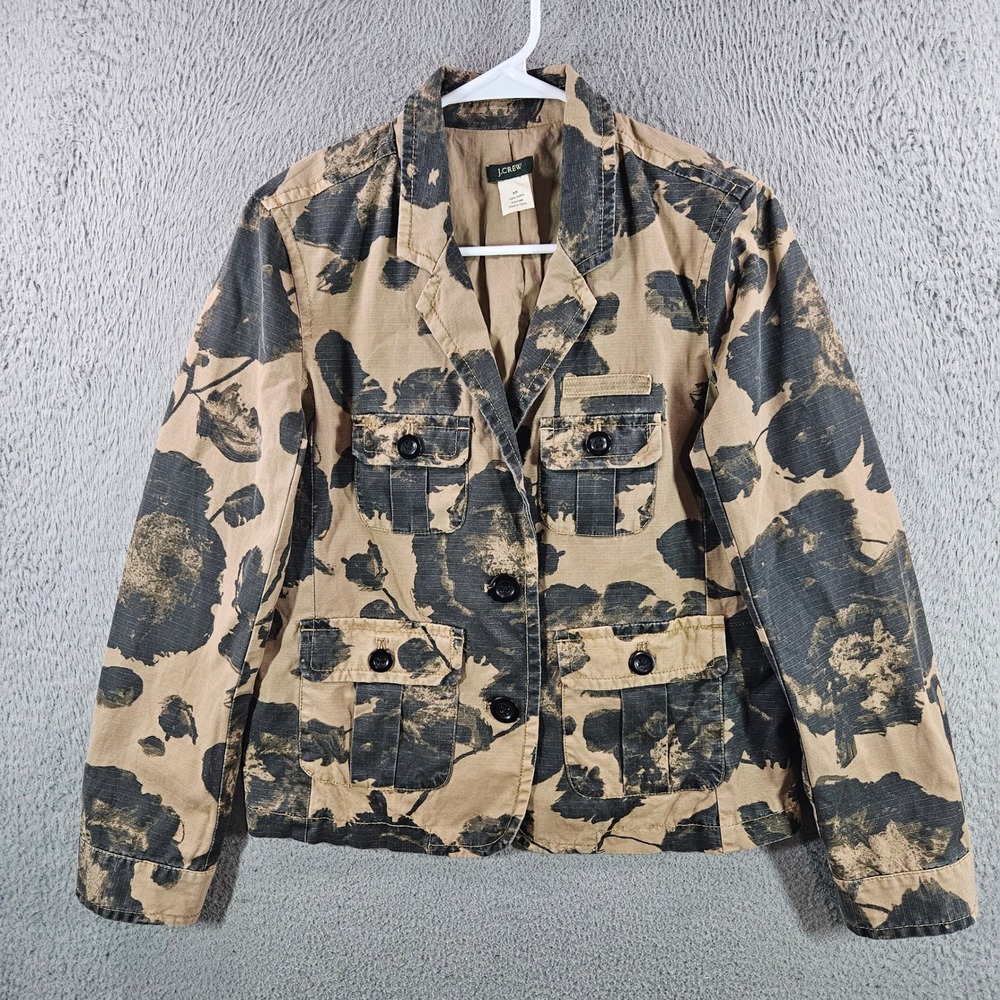 J.Crew Womens Floral Camo Utility Blazer Jacket Tan Black Cotton XS